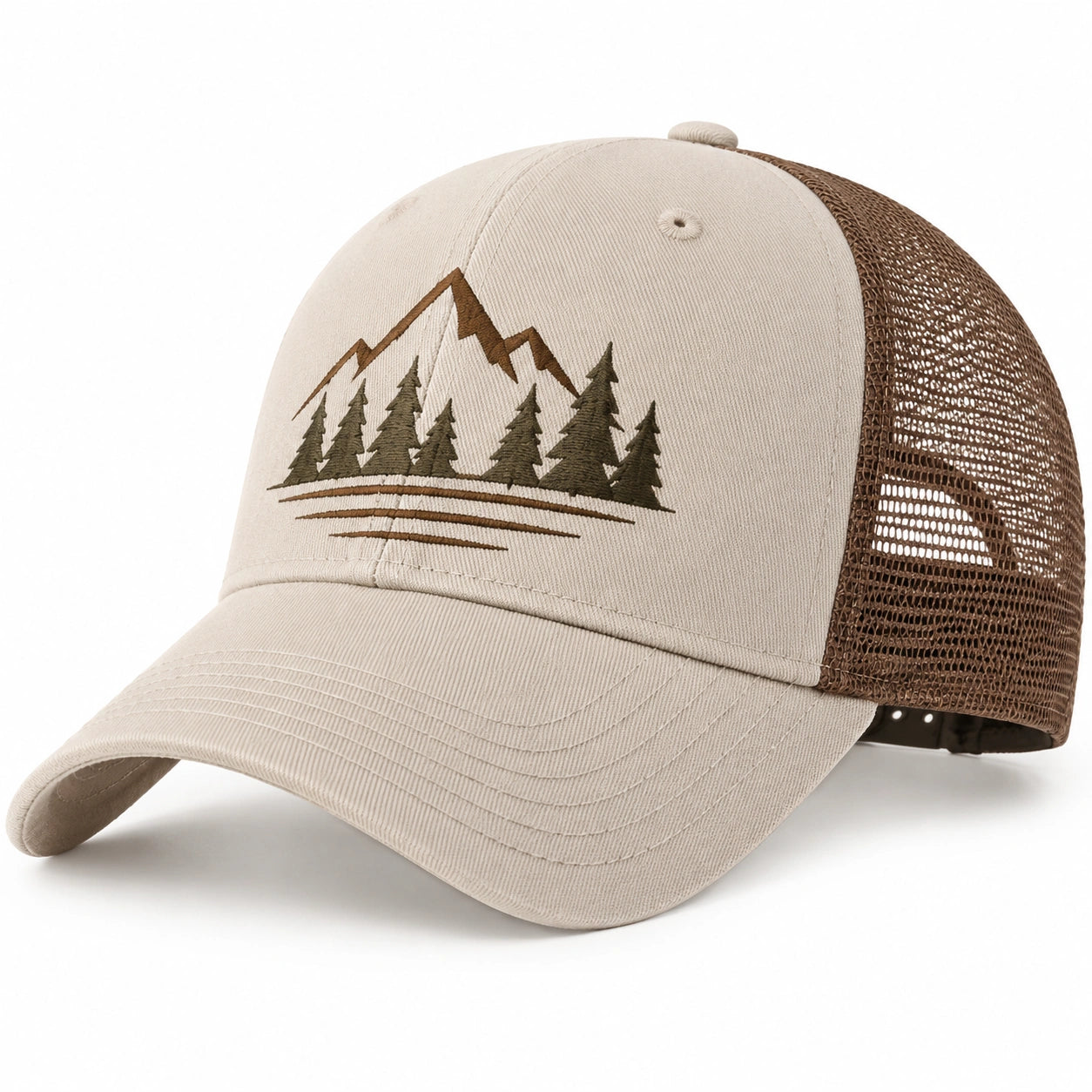 Baseballkappe Einheitsgröße aus Baumwollgewebe Beige Braun mit Netzrückseite für Outdoor