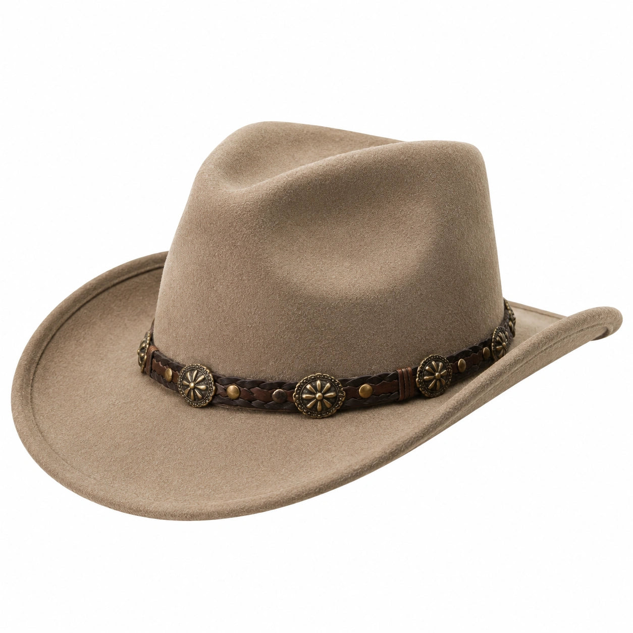 Cowboyhut Einheitsgröße in Taupe mit Zierband im Westernstil