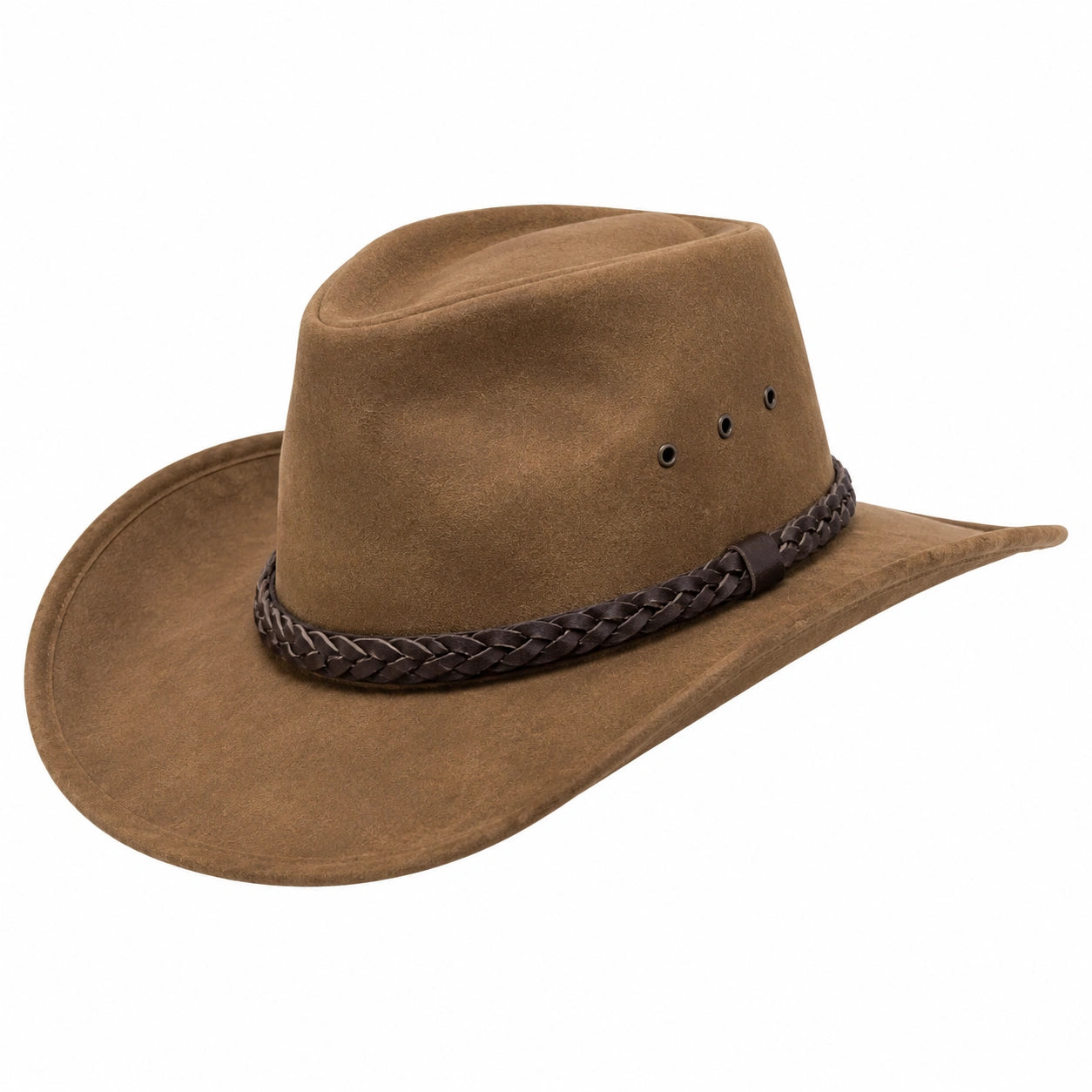 Cowboyhut Einheitsgröße in Braun mit lederähnlicher Oberfläche und geflochtenem Band