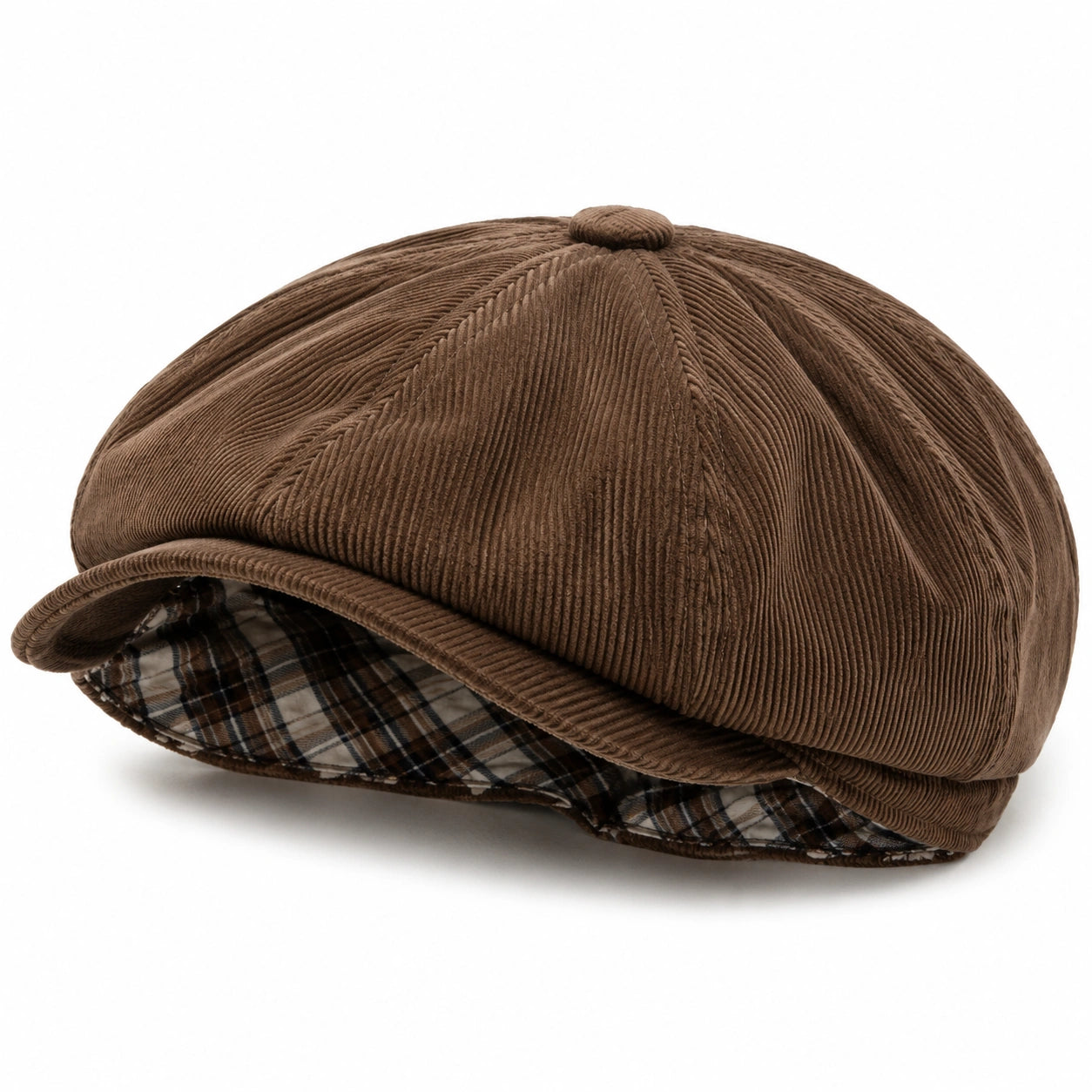 Schiebermütze Einheitsgröße aus braunem Cord mit Schirm im Newsboy-Stil