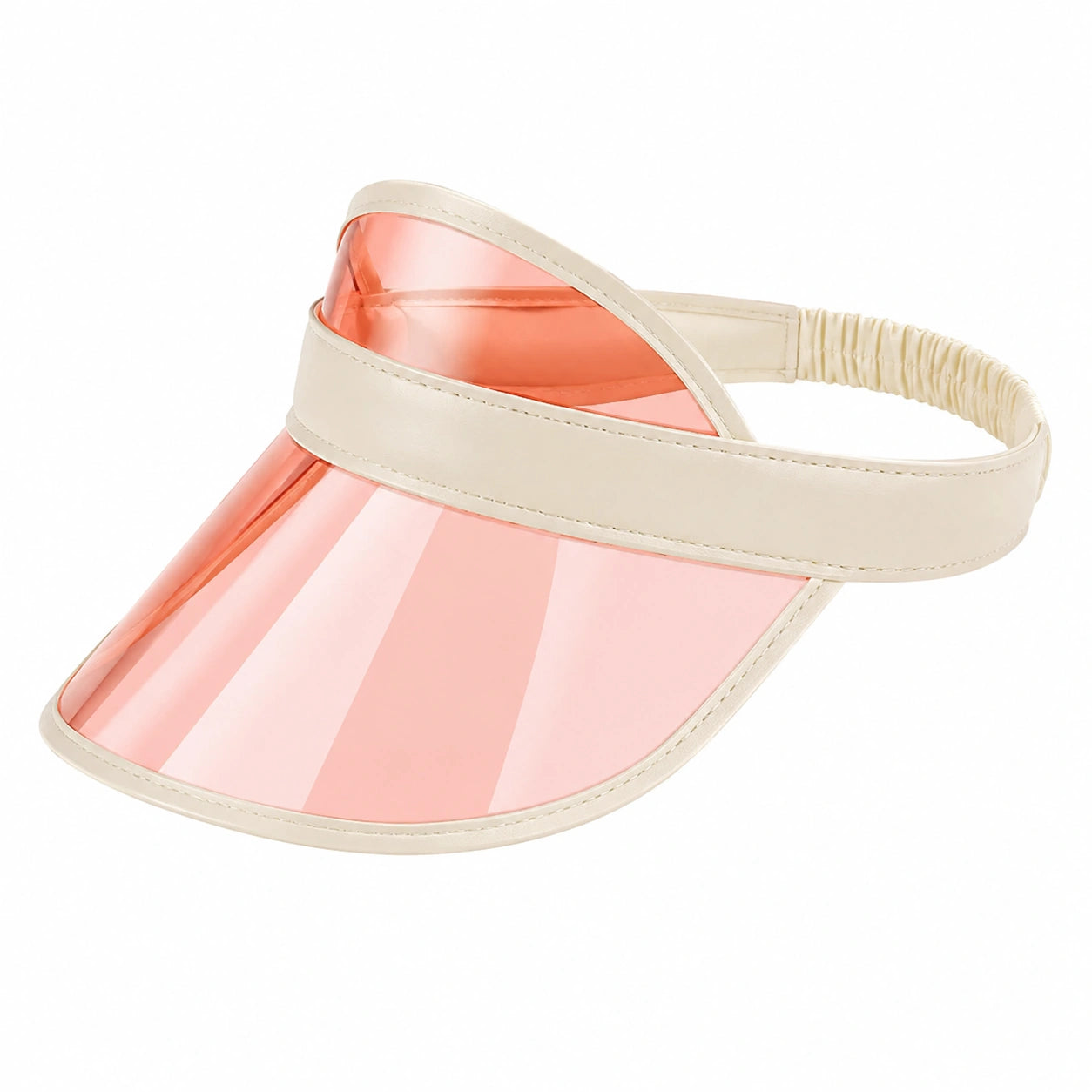 Sonnenvisier Einheitsgröße aus transparentem Kunststoff in Rosa Beige mit elastischem Band